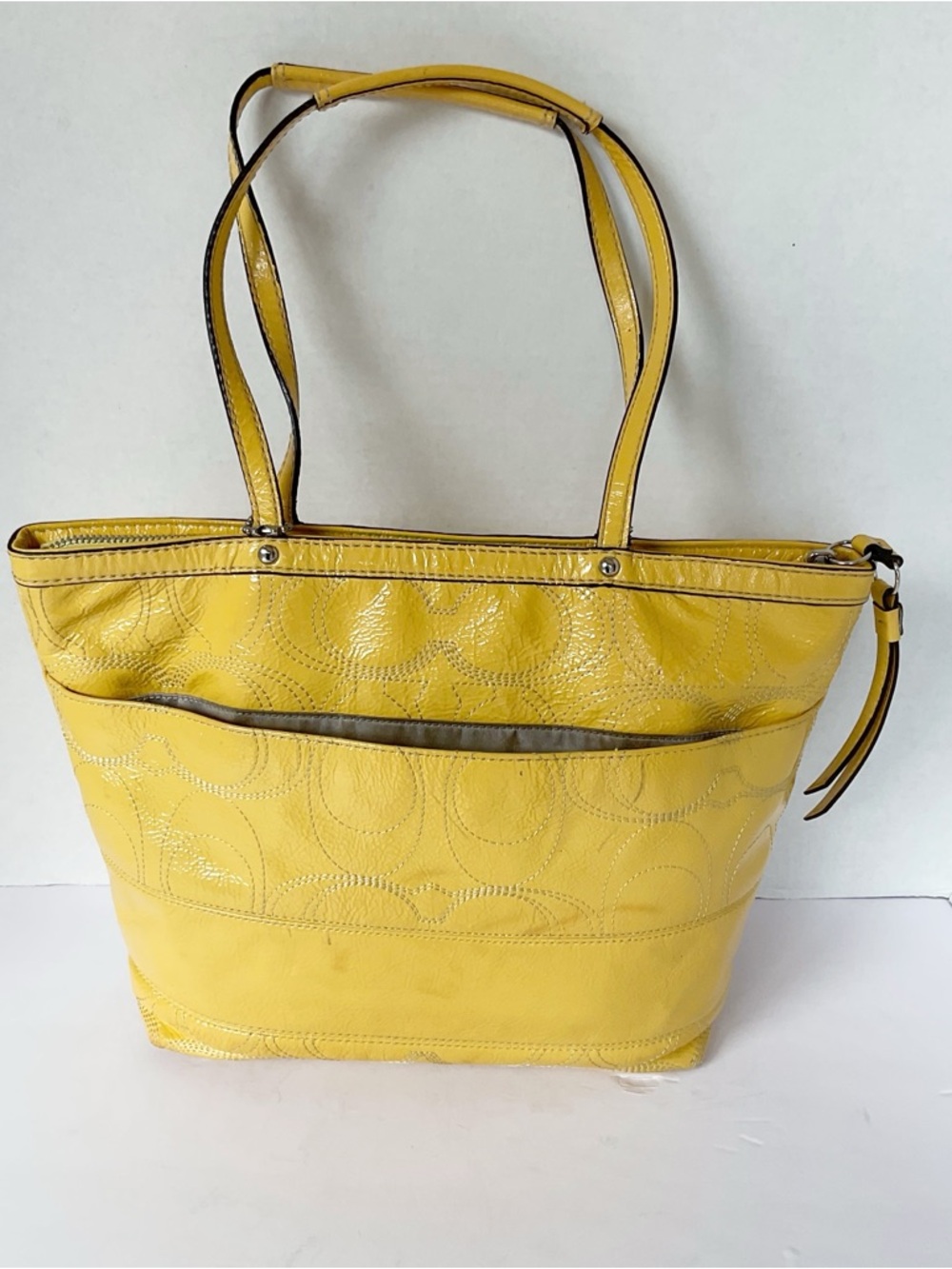 Coach 2012 Signature Patent Leather Tote in Canary Yellow (Flaws) - Picture 3 of 15